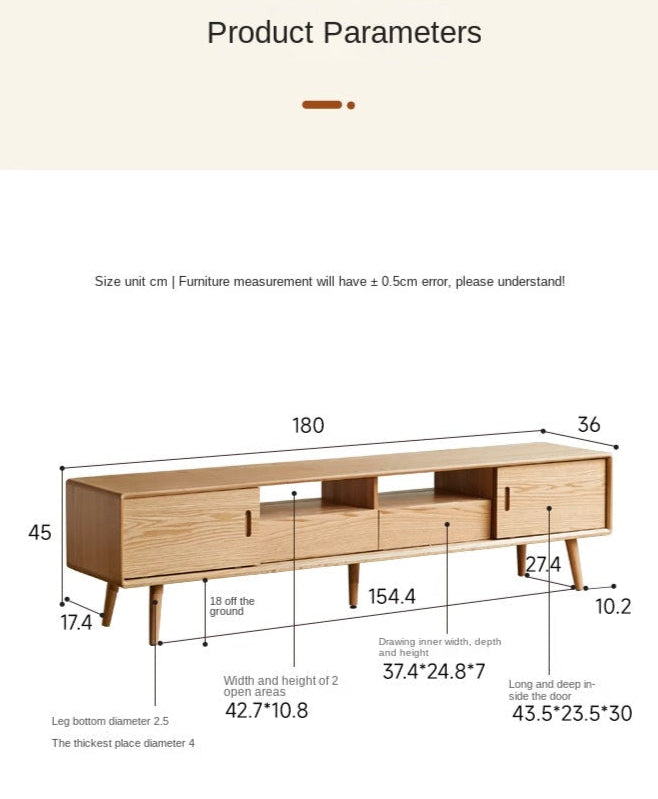 Oak Solid Wood Sliding Door Modern TV Cabinet.