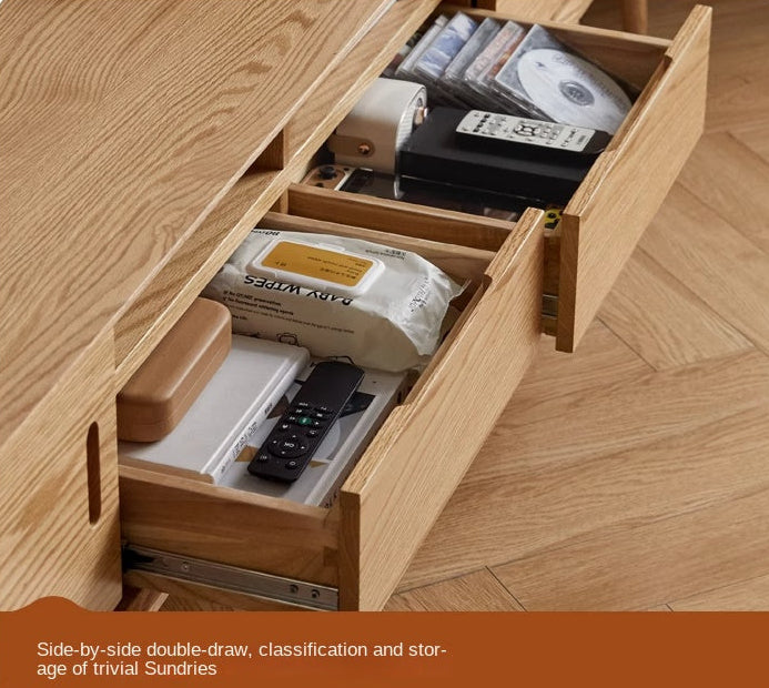 Oak Solid Wood Sliding Door Modern TV Cabinet.