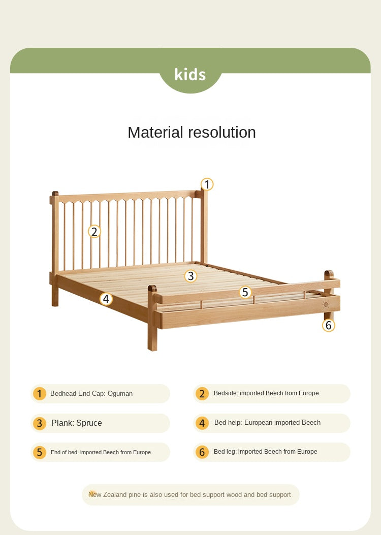 European Beech Solid Wood Modern Children's Bed
