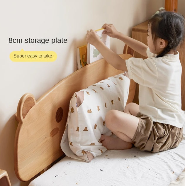Beech Solid Wood Kids Bed with Bear-Shaped Headboard