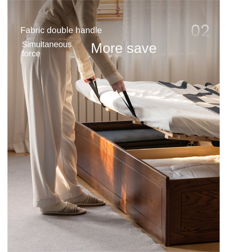 Oak Solid Wood Modern Genuine Leather, Organic Leather Storage Bed