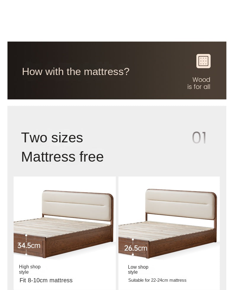 Oak Solid Wood Modern Genuine Leather, Organic Leather Storage Bed