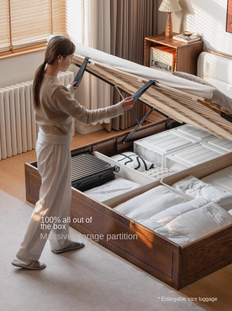 Oak Solid Wood Modern Genuine Leather, Organic Leather Storage Bed