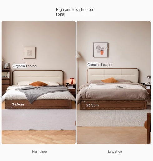 Oak Solid Wood Modern Genuine Leather, Organic Leather Storage Bed