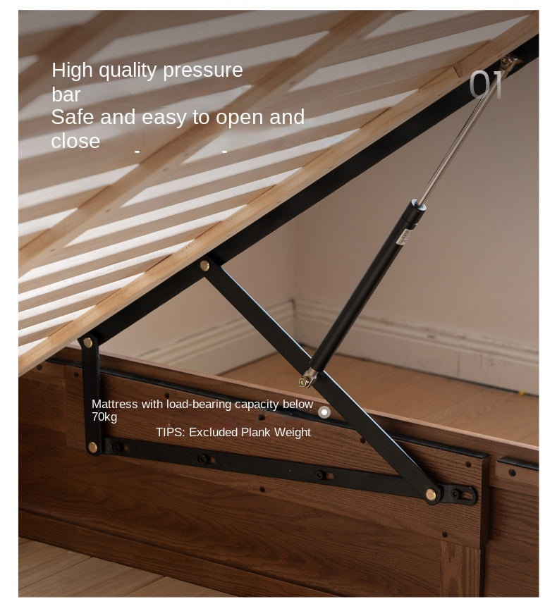 Oak Solid Wood Modern Genuine Leather, Organic Leather Storage Bed