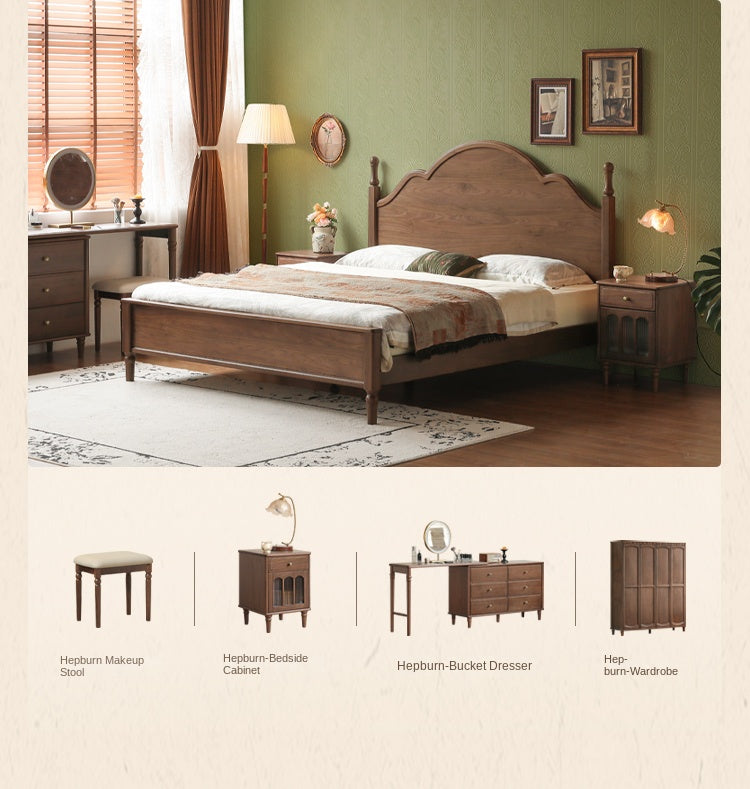 Black Walnut Solid Wood American Large Board Vintage Double Bed