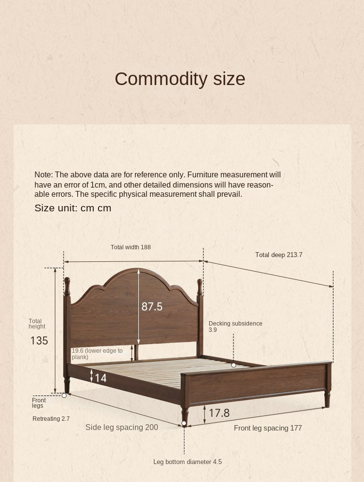 Black Walnut Solid Wood American Large Board Vintage Double Bed