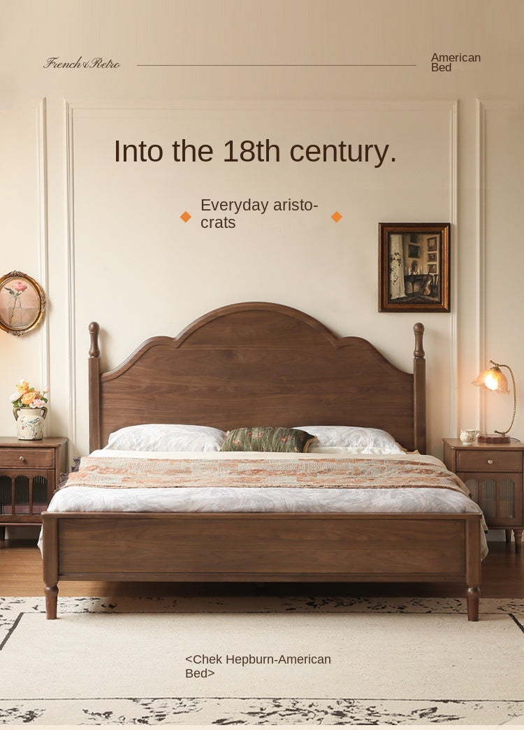 Black Walnut Solid Wood American Large Board Vintage Double Bed