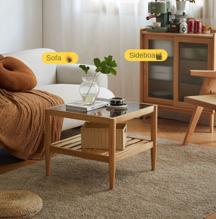 Oak Solid Wood Nordic Glass Coffee Table.