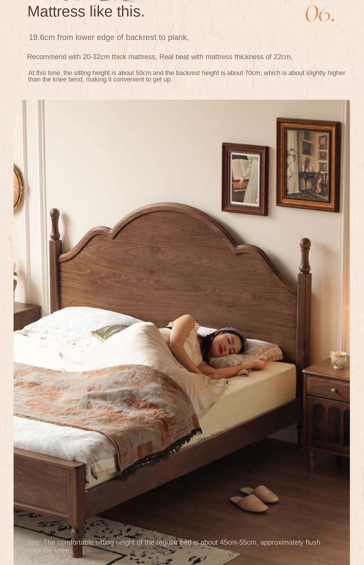 Black Walnut Solid Wood American Large Board Vintage Double Bed