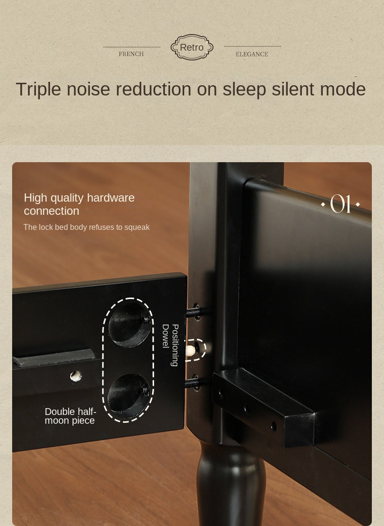 Rubberwood Solid Wood Soft Backrest Bed French Style