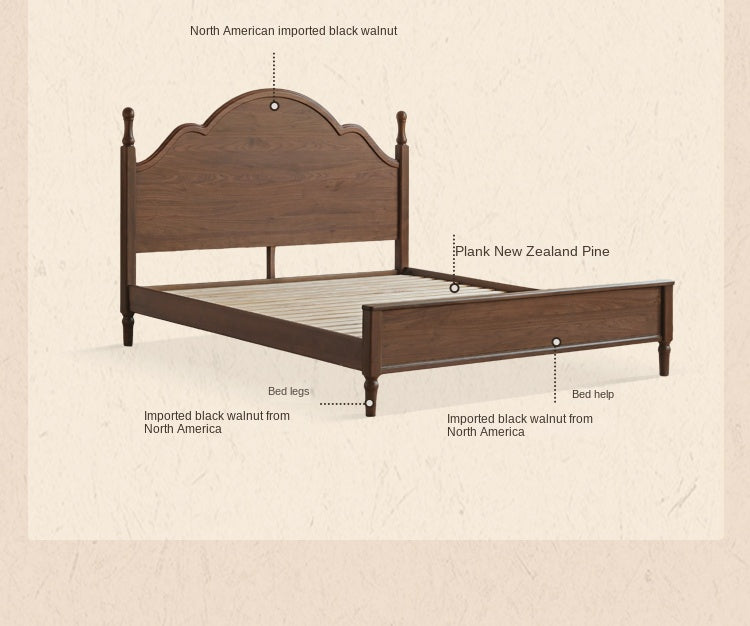 Black Walnut Solid Wood American Large Board Vintage Double Bed