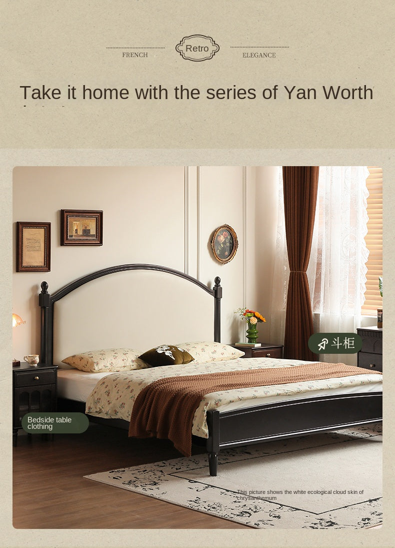 Rubberwood Solid Wood Soft Backrest Bed French Style