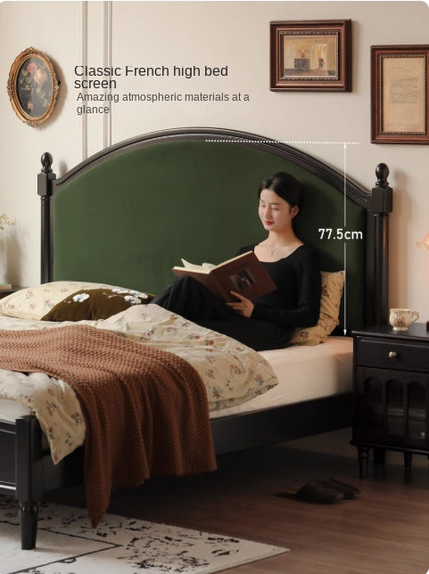Rubberwood Solid Wood Soft Backrest Bed French Style