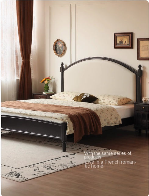 Rubberwood Solid Wood Soft Backrest Bed French Style