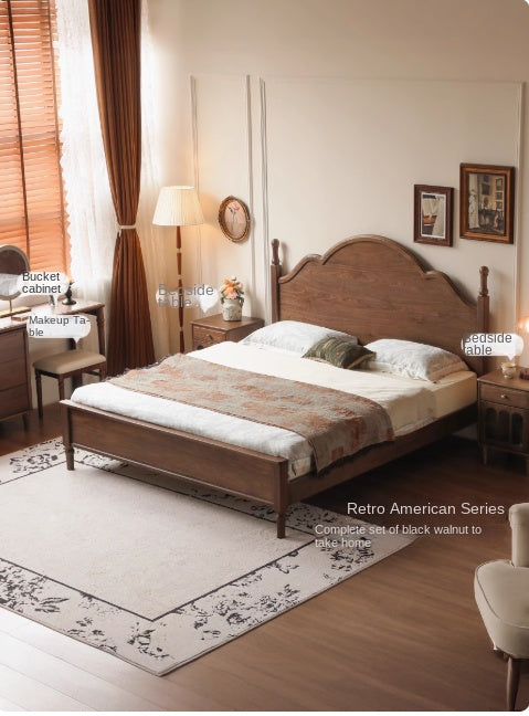 Black Walnut Solid Wood American Large Board Vintage Double Bed