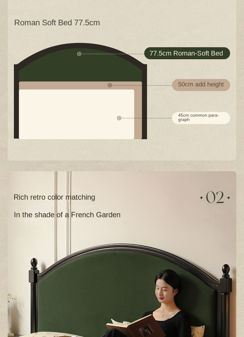 Rubberwood Solid Wood Soft Backrest Bed French Style