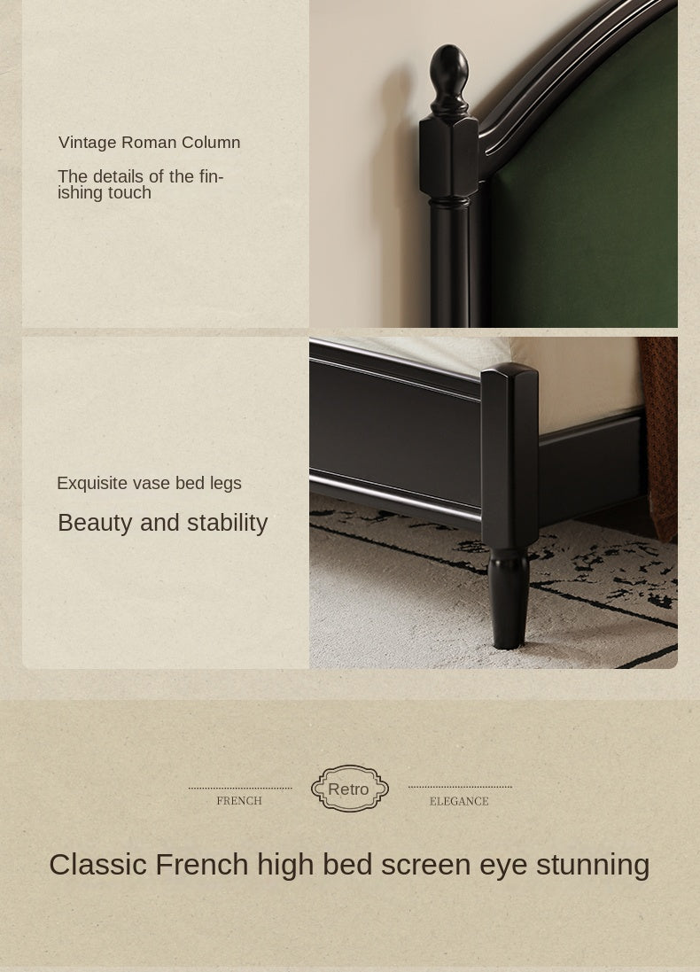 Rubberwood Solid Wood Soft Backrest Bed French Style