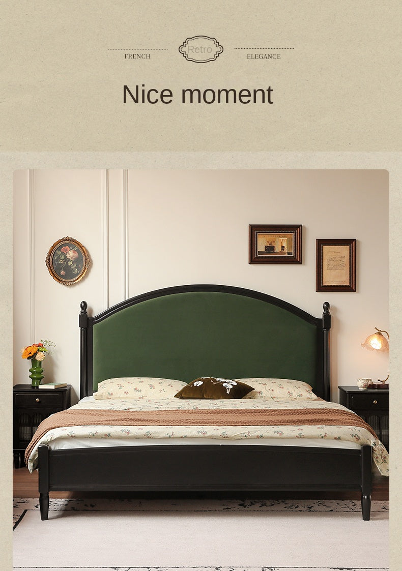 Rubberwood Solid Wood Soft Backrest Bed French Style