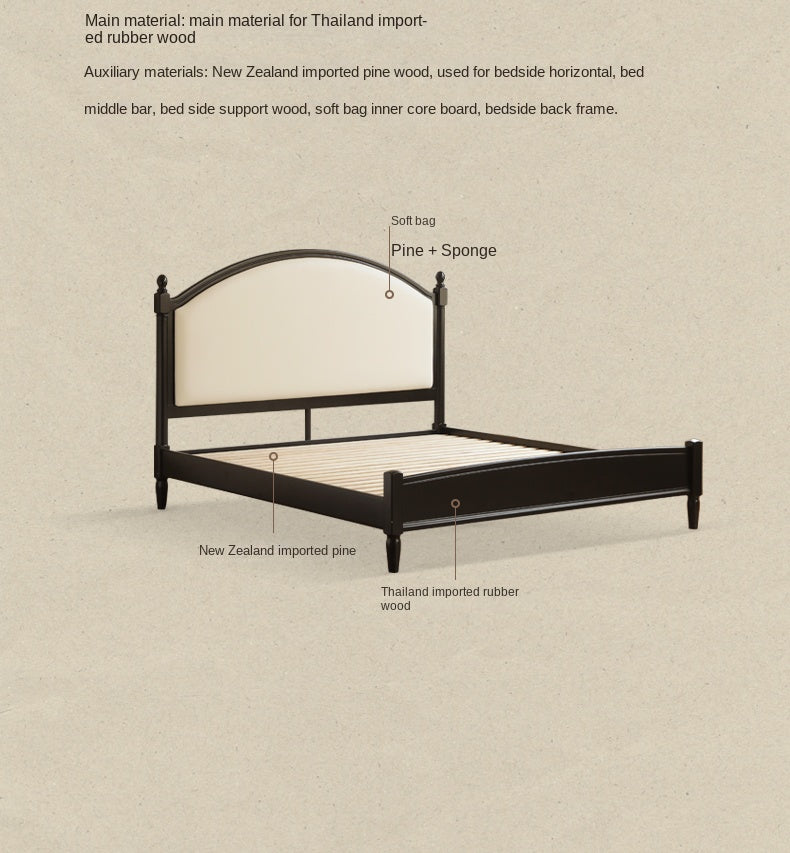 Rubberwood Solid Wood Soft Backrest Bed French Style