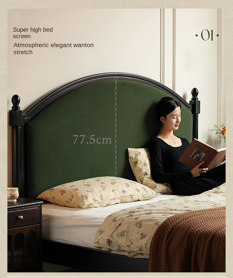 Rubberwood Solid Wood Soft Backrest Bed French Style