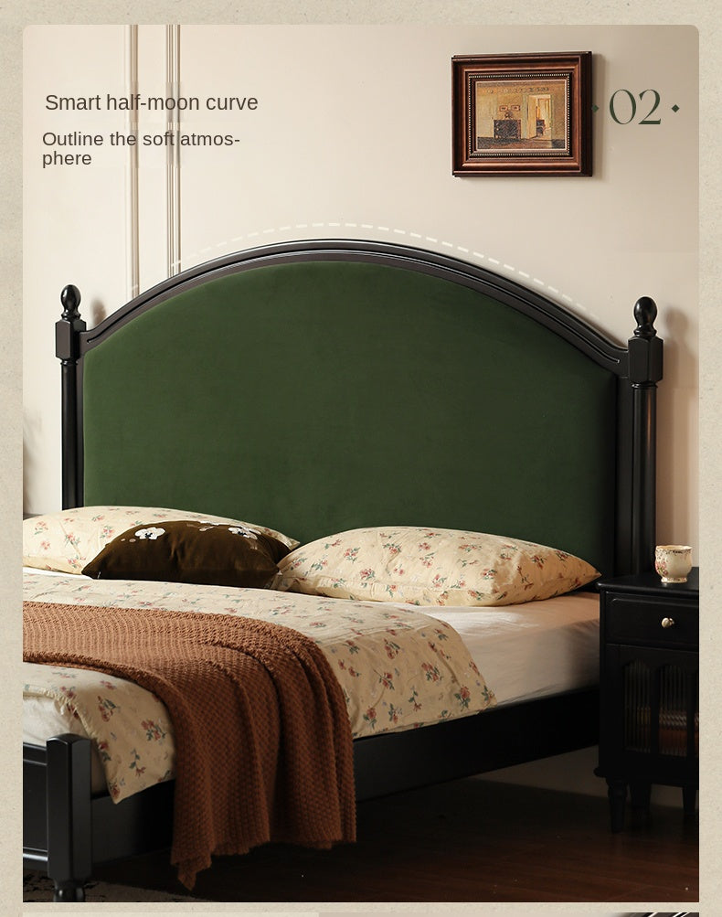 Rubberwood Solid Wood Soft Backrest Bed French Style