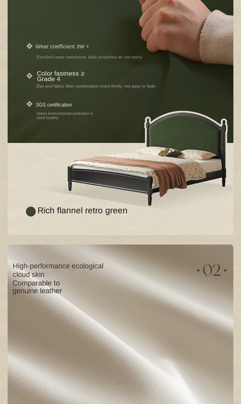 Rubberwood Solid Wood Soft Backrest Bed French Style