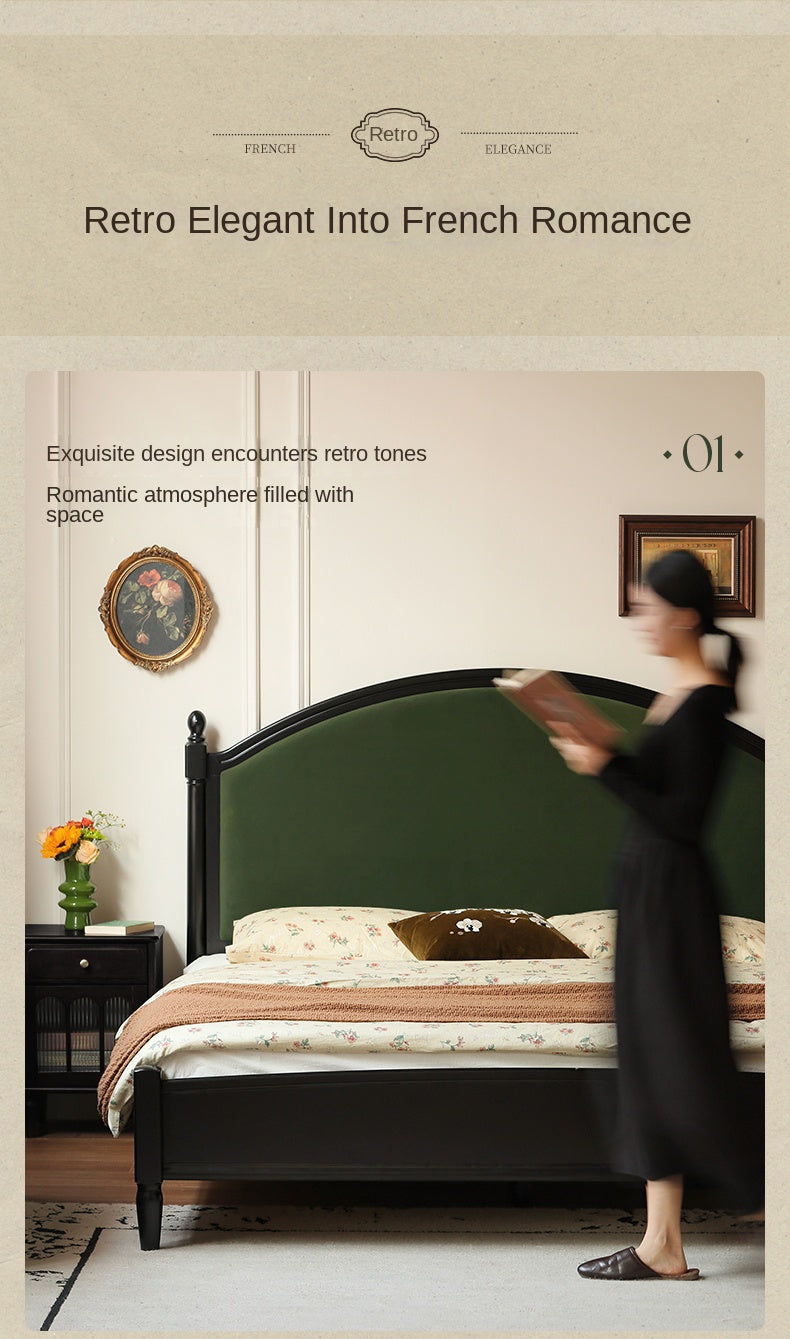 Rubberwood Solid Wood Soft Backrest Bed French Style