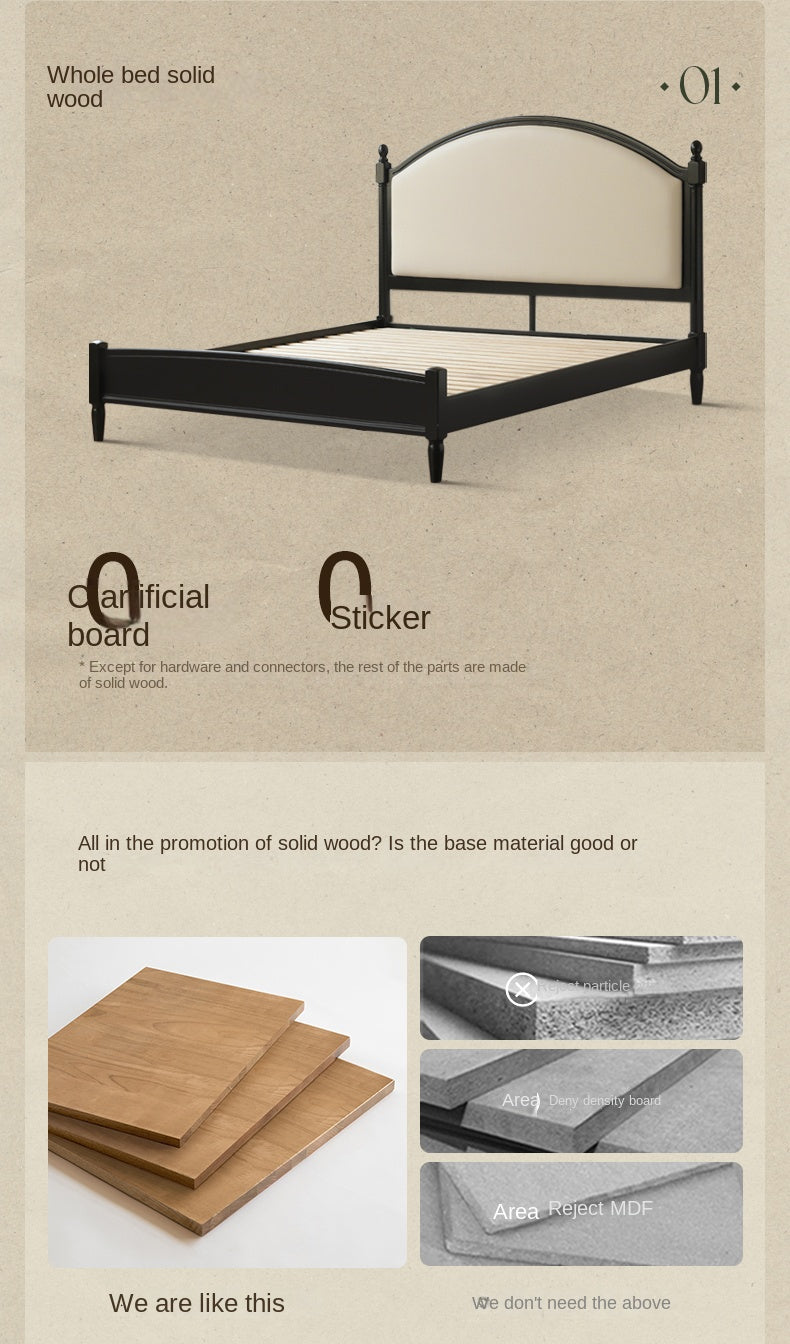 Rubberwood Solid Wood Soft Backrest Bed French Style