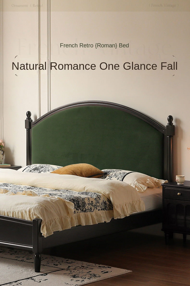 Rubberwood Solid Wood Soft Backrest Bed French Style