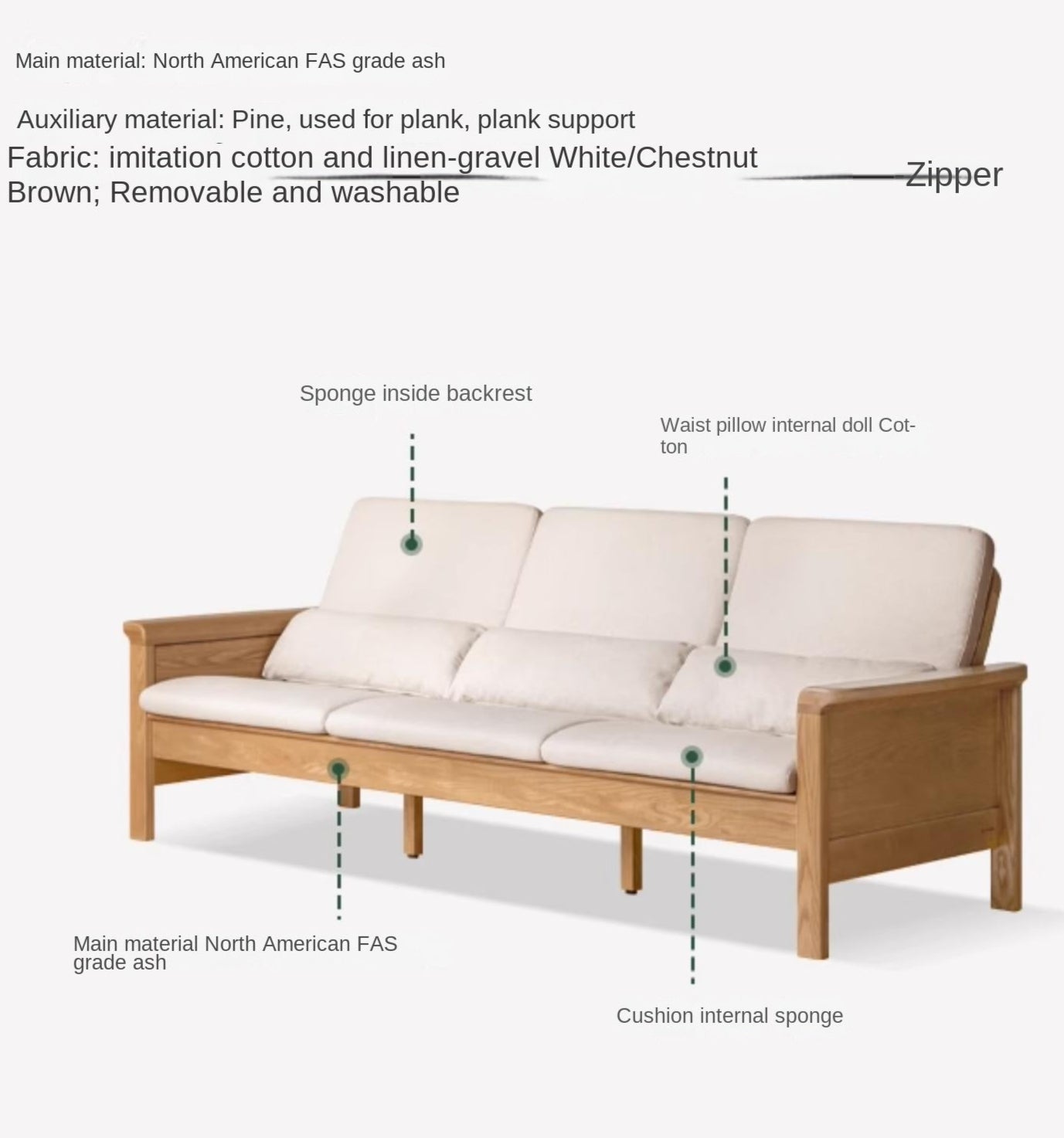 Ash Solid Wood Dual-purpose Fabric Sofa