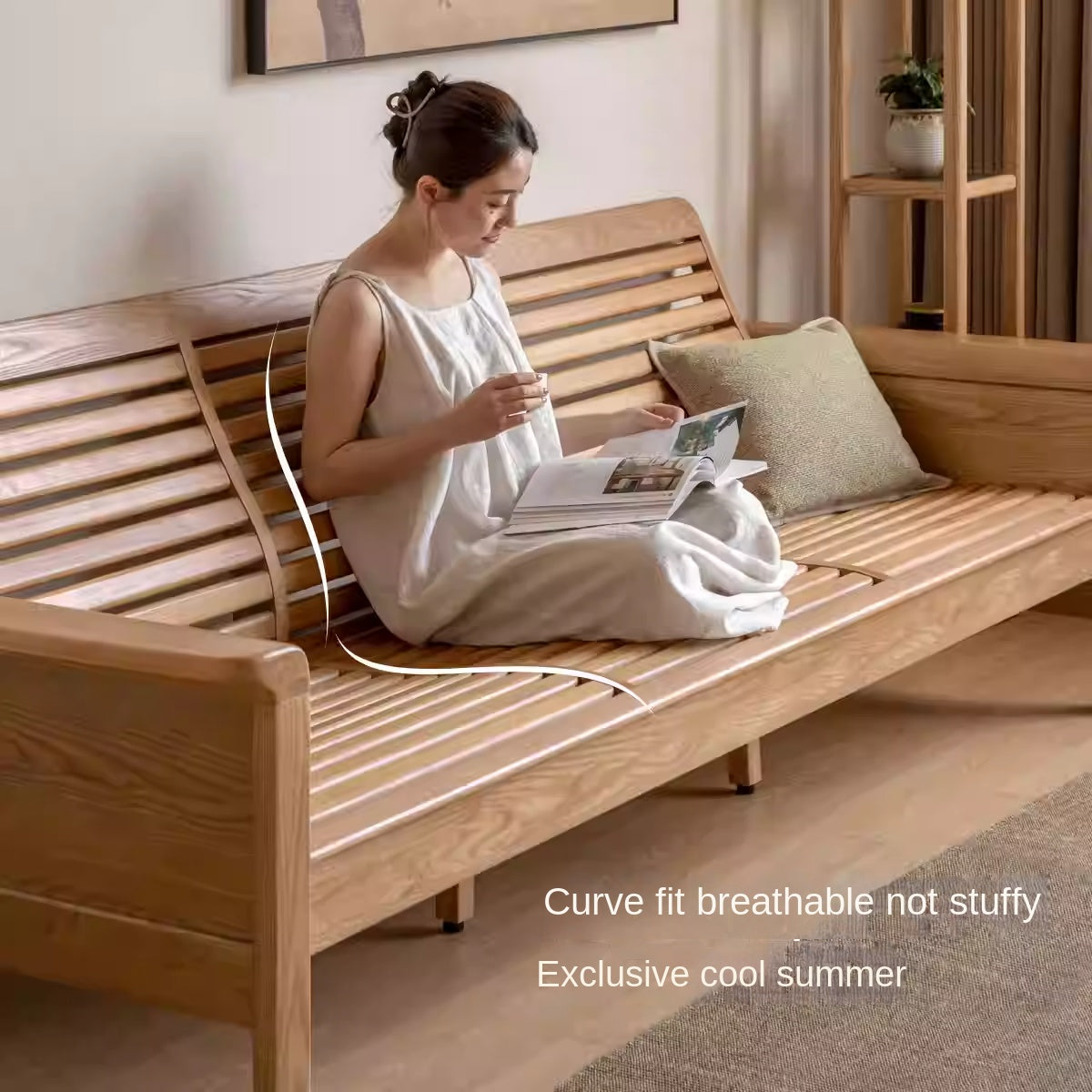 Ash Solid Wood Dual-purpose Fabric Sofa