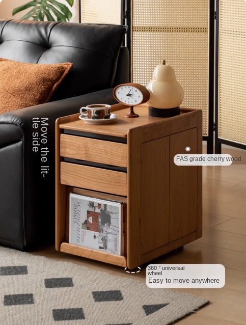 Oak, Cherry, Black Walnut Solid Wood Mobile Nightstand