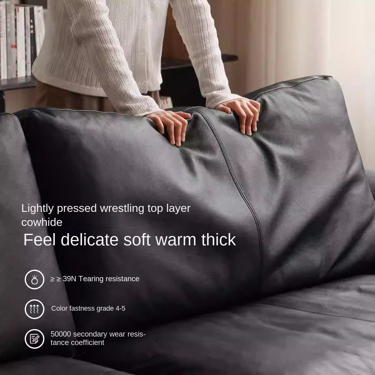 Oak Solid Wood Genuine Leather Sofa