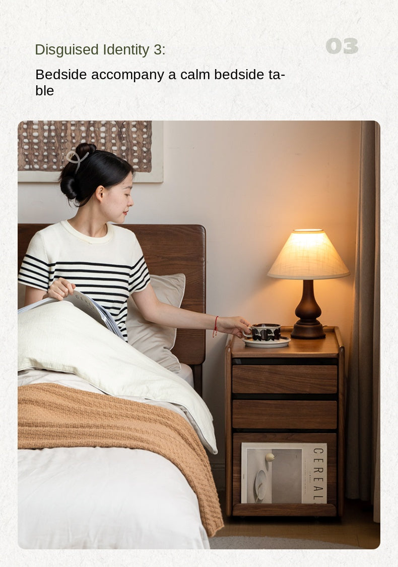 Oak, Cherry, Black Walnut Solid Wood Mobile Nightstand