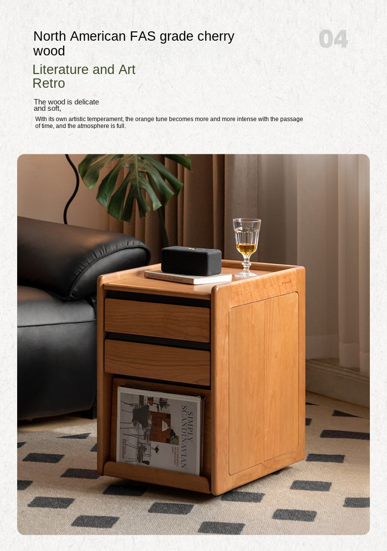 Oak, Cherry, Black Walnut Solid Wood Mobile Nightstand