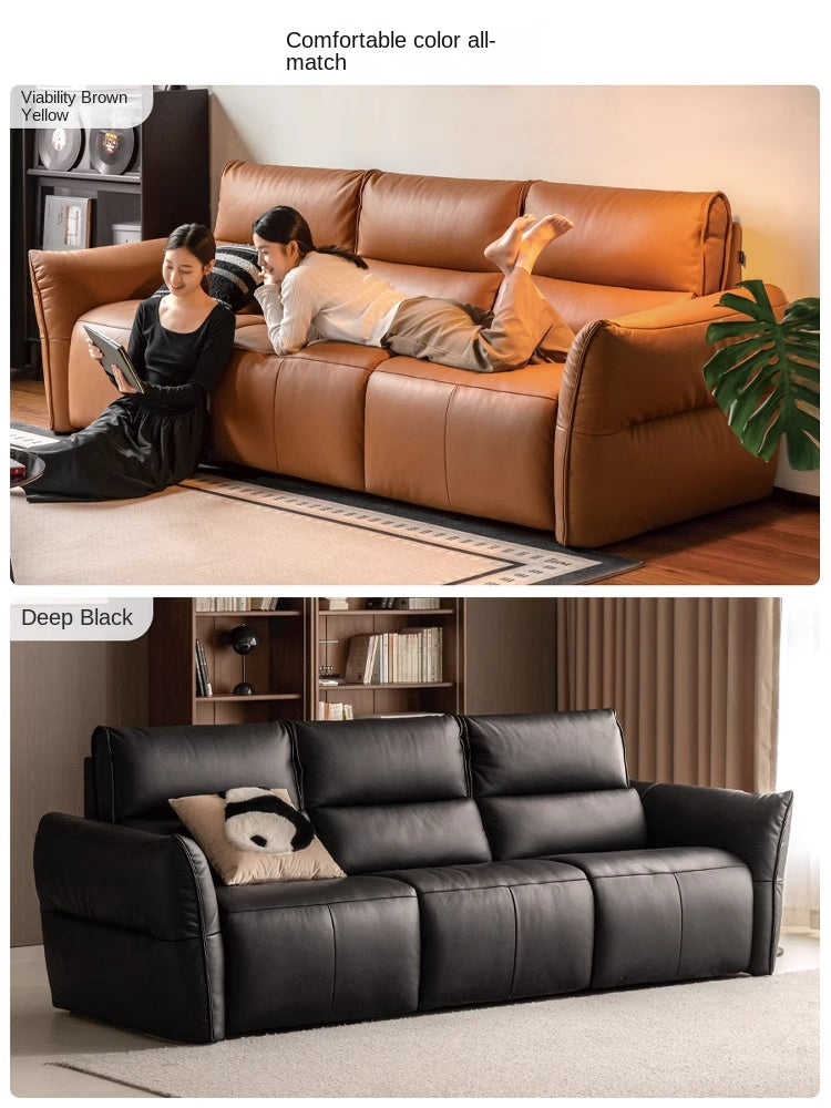 Genuine Leather Sofa Italian Light Luxury Tofu Block Sofa