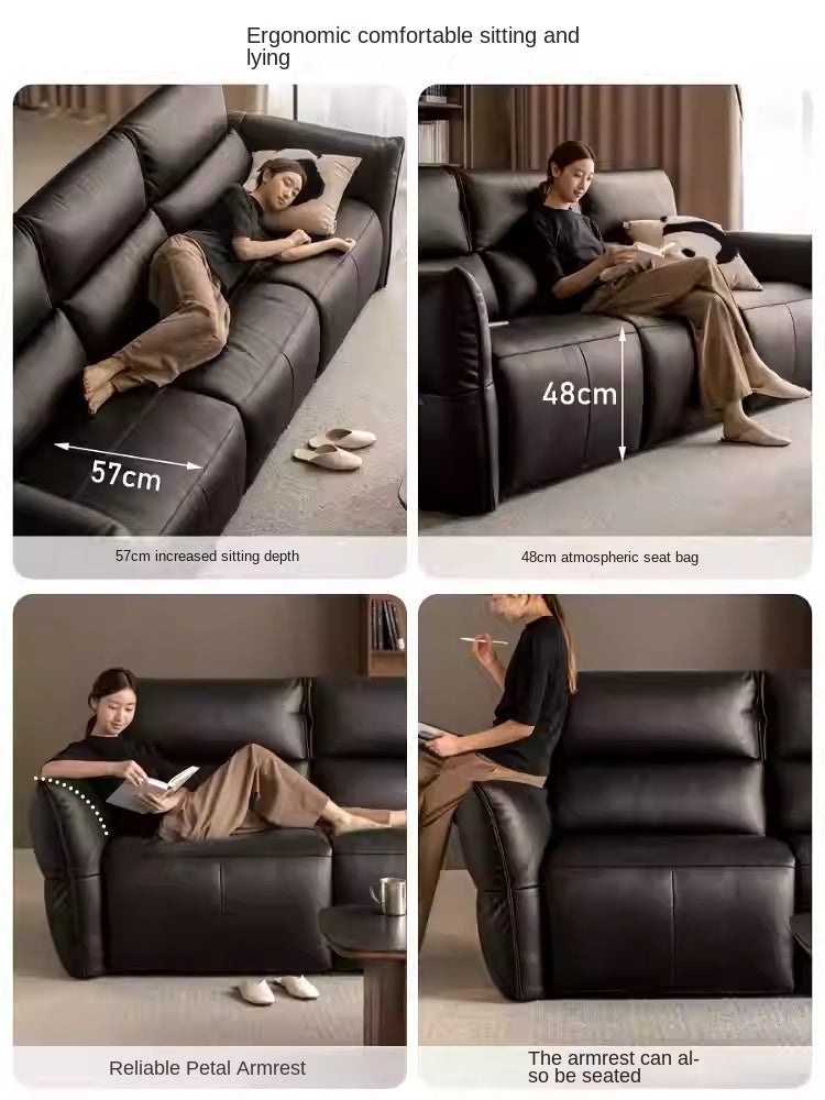 Genuine Leather Sofa Italian Light Luxury Tofu Block Sofa