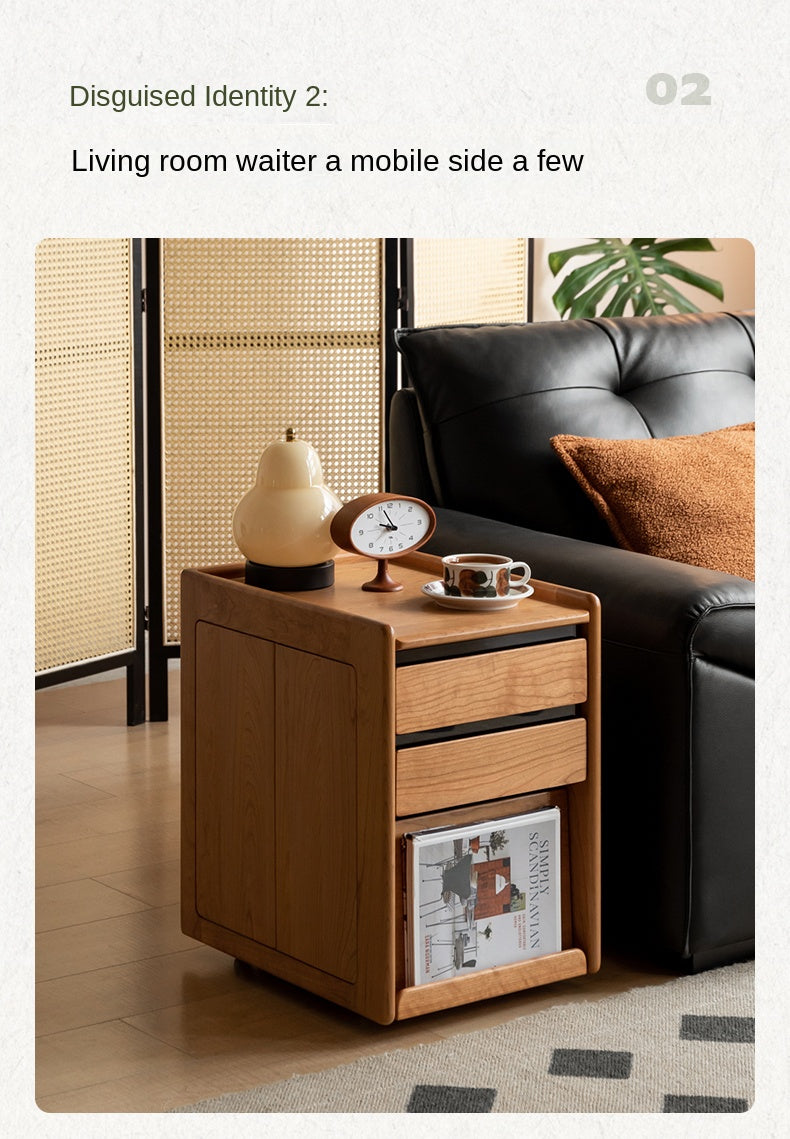 Oak, Cherry, Black Walnut Solid Wood Mobile Nightstand