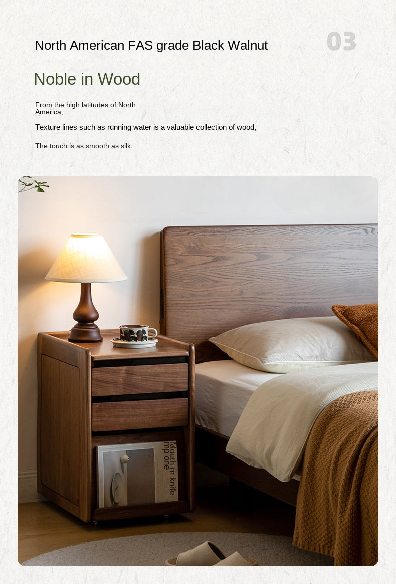 Oak, Cherry, Black Walnut Solid Wood Mobile Nightstand