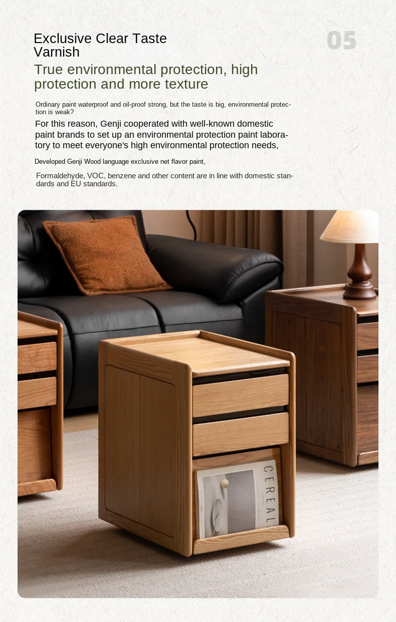 Oak, Cherry, Black Walnut Solid Wood Mobile Nightstand