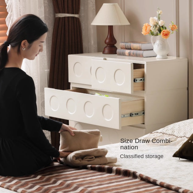 Solid Rubberwood French Cream Wind Drawer Cabinet.