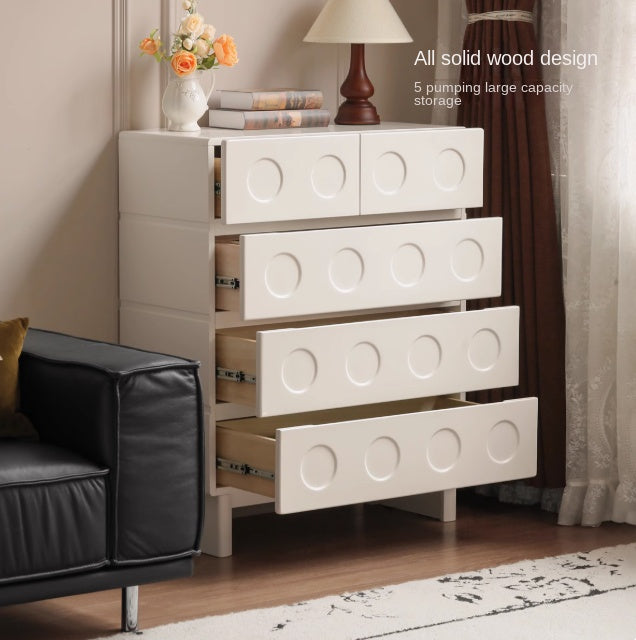 Solid Rubberwood French Cream Wind Drawer Cabinet.