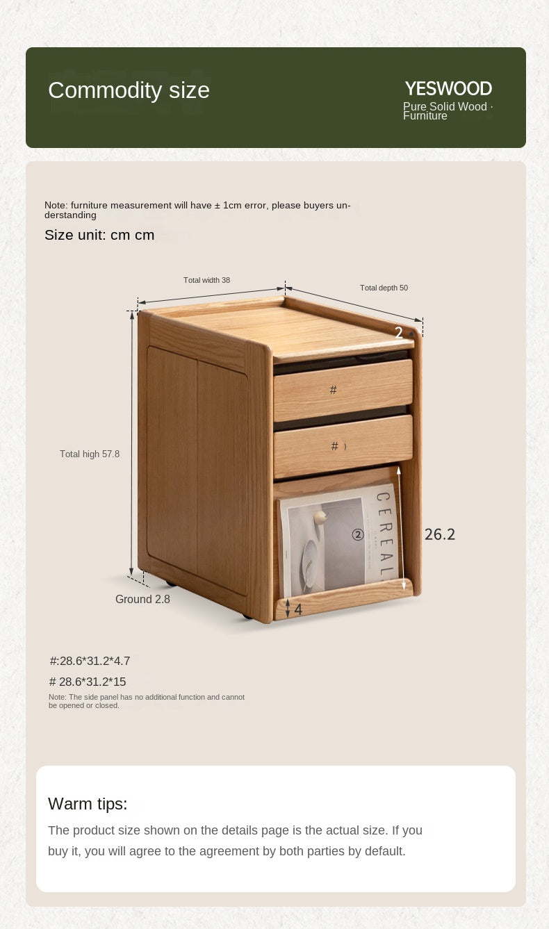 Oak, Cherry, Black Walnut Solid Wood Mobile Nightstand