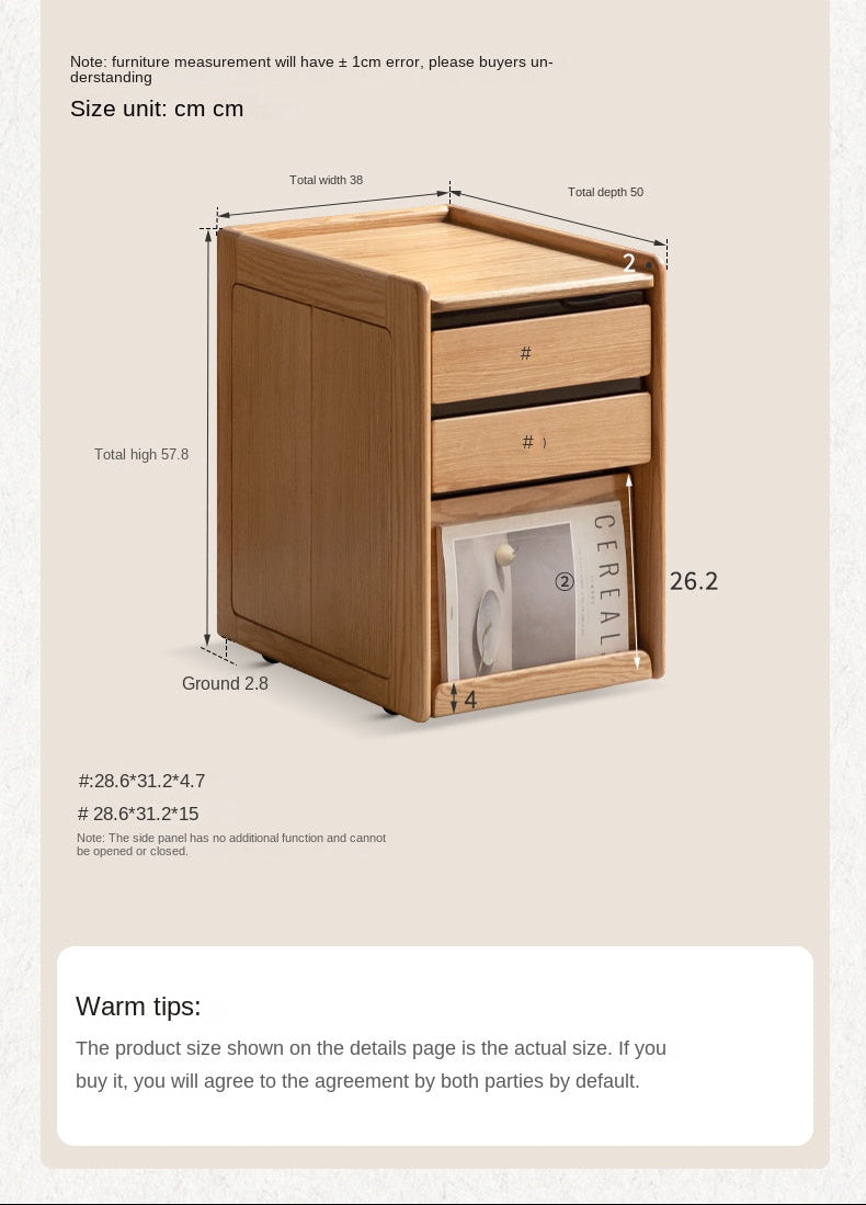 Black Walnut, Oak, Cherry Solid Wood Mobile Nightstand