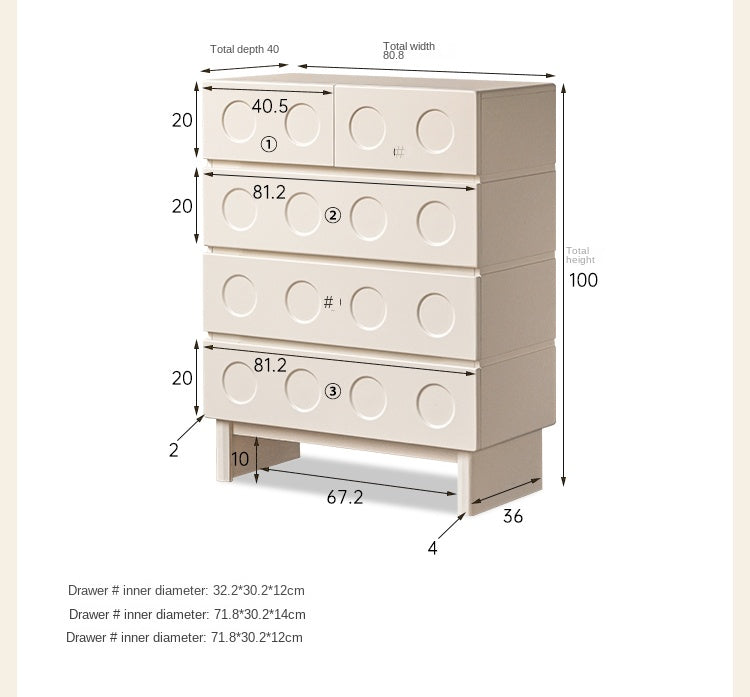 Solid Rubberwood French Cream Wind Drawer Cabinet.