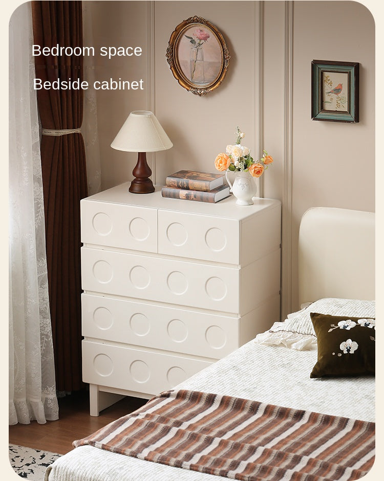 Solid Rubberwood French Cream Wind Drawer Cabinet.