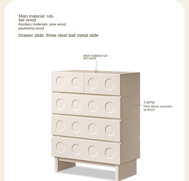 Solid Rubberwood French Cream Wind Drawer Cabinet.