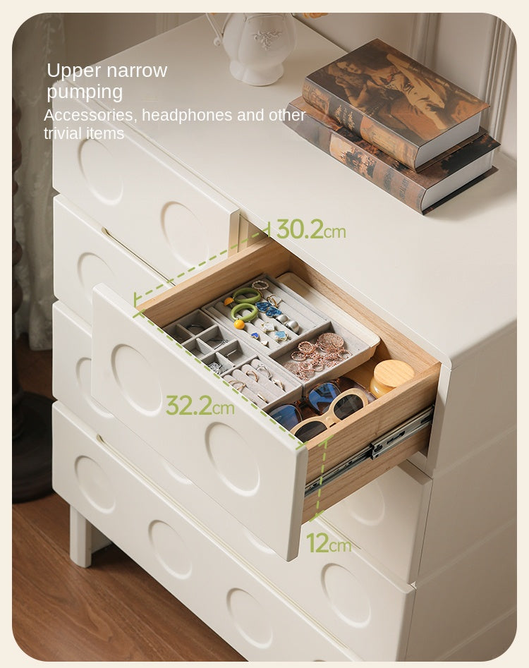 Solid Rubberwood French Cream Wind Drawer Cabinet.