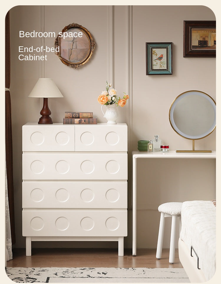 Solid Rubberwood French Cream Wind Drawer Cabinet.